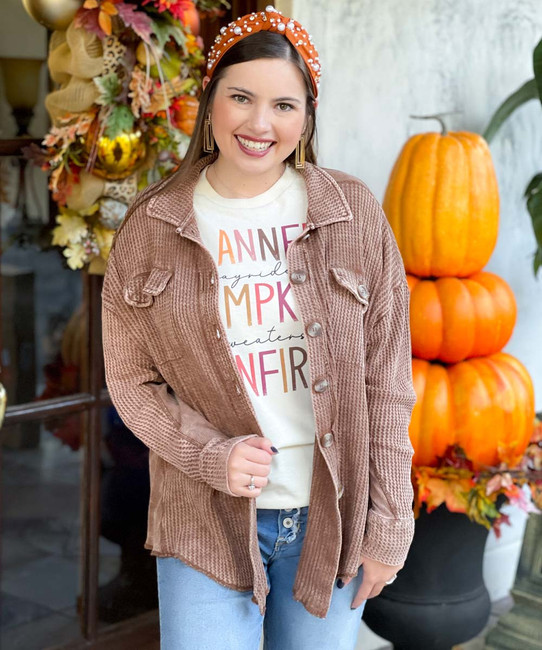  Flannels Pumpkins Bonfires Graphic Shirt - Natural 