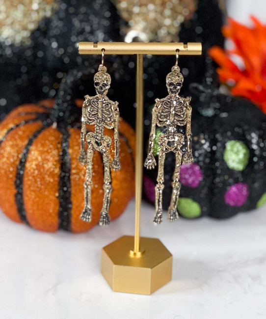  Nothing But Bones Skeleton Glitter Earrings - Gold 