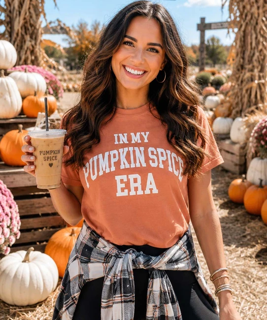 in my pumpkin spice era comfort colors tee model image