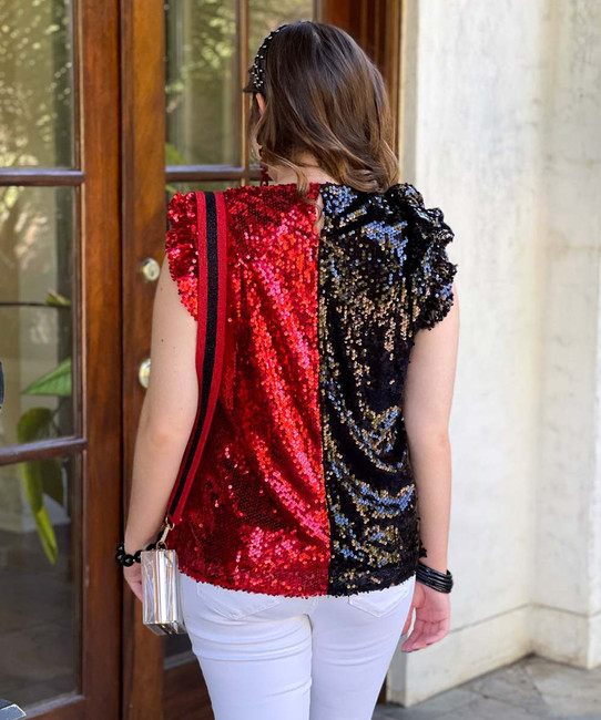 Red and black sales sequin top