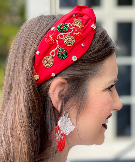 Red Headband With Christmas Ornaments