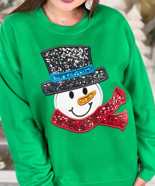 Faux Sequin Snowman Model Close Up