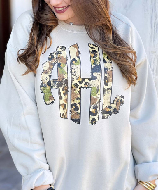 Leopard And Camo Scalloped Monogram Graphic Shirt