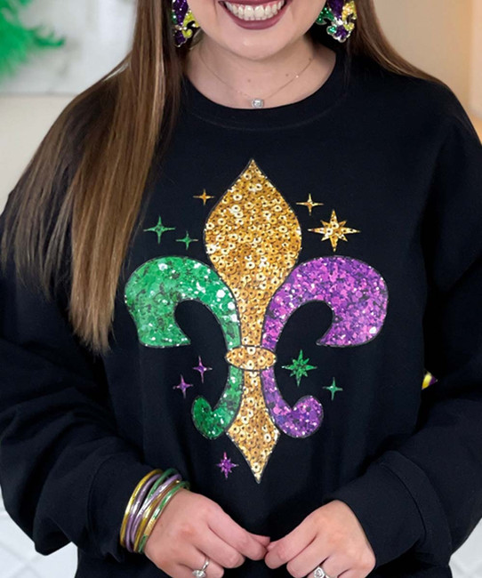 Faux sequin fleur de lis with stars close up