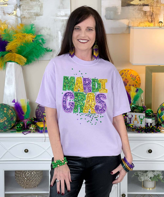 Faux Sequin Mardi Gras Comfort Colors Tee