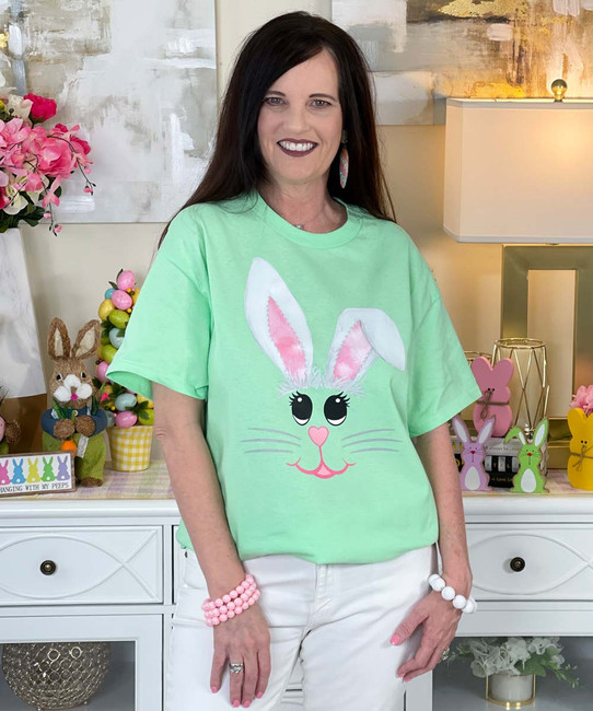 Pink Bunny Face Graphic Shirt