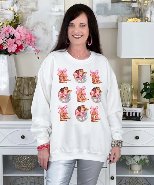 Disco cowgirl with bows sweatshirt