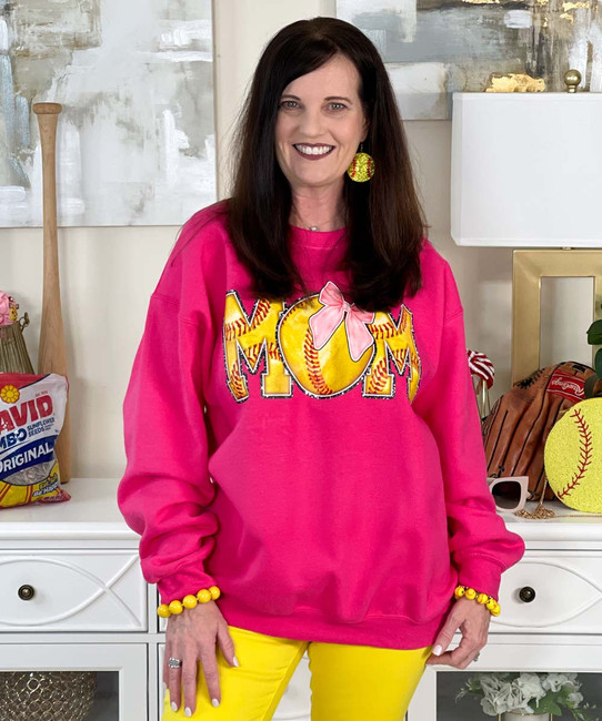 softball mom with bow sweatshirt