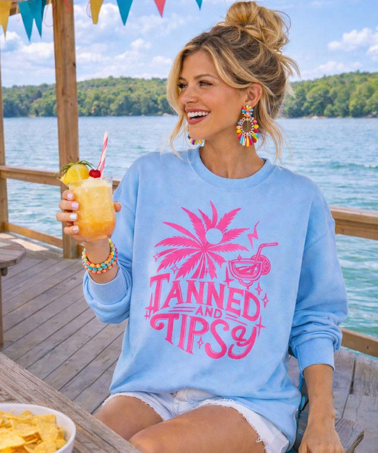 tanned and tipsy sweatshirt model image