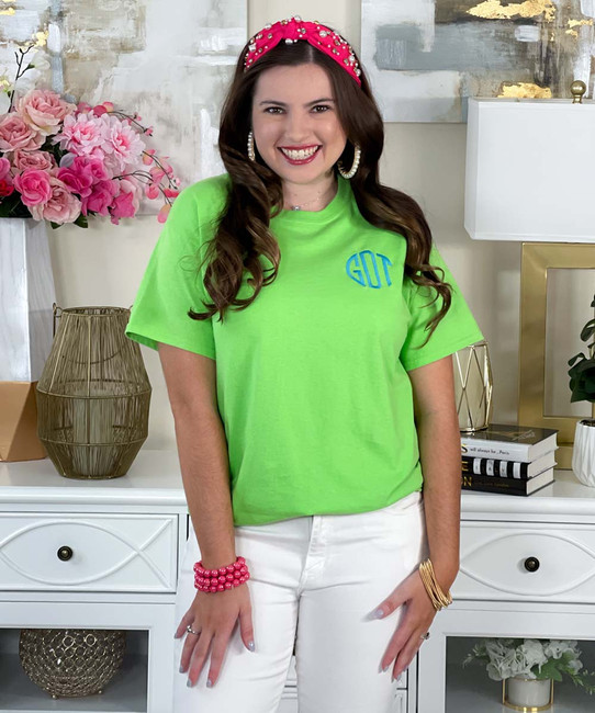 Monogrammed tee lime green