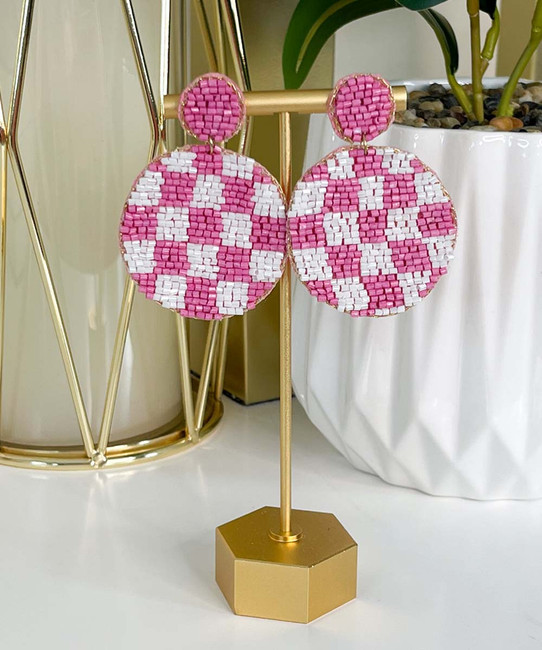 Checked out earrings pink