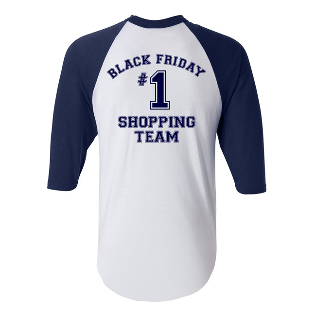 Monogrammed Black Friday Shopping Team Raglan Tee- Navy