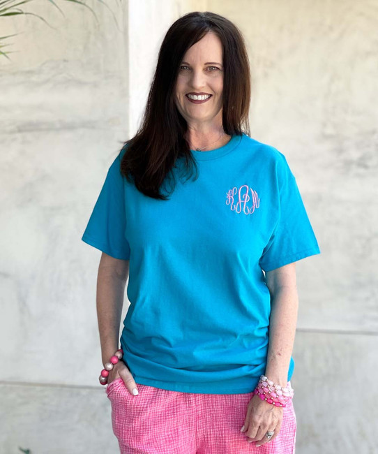 Monogrammed turquoise tee