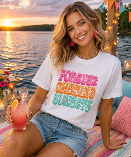 forever chasing sunsets tee model image
