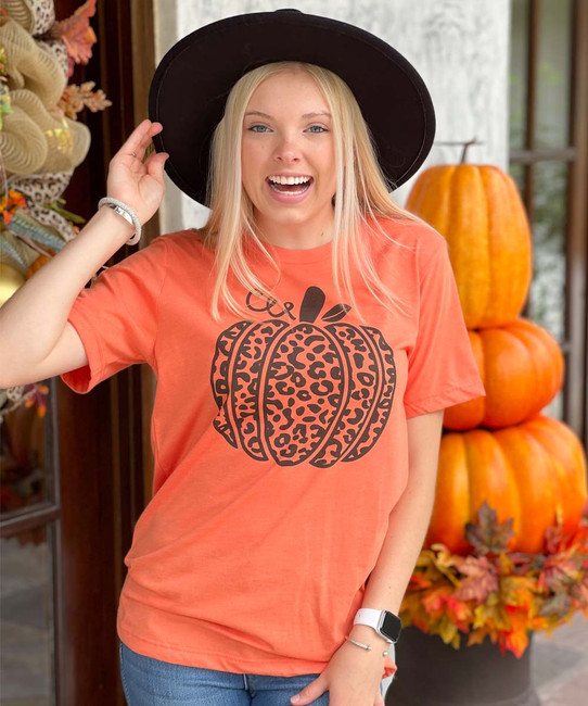 Black Leopard Pumpkin Bella Canvas Graphic Tee Shirt