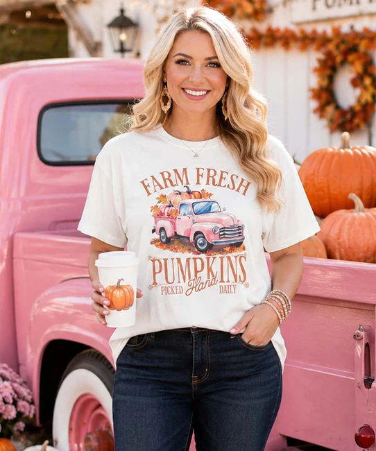 farm fresh pumpkins pink truck model image