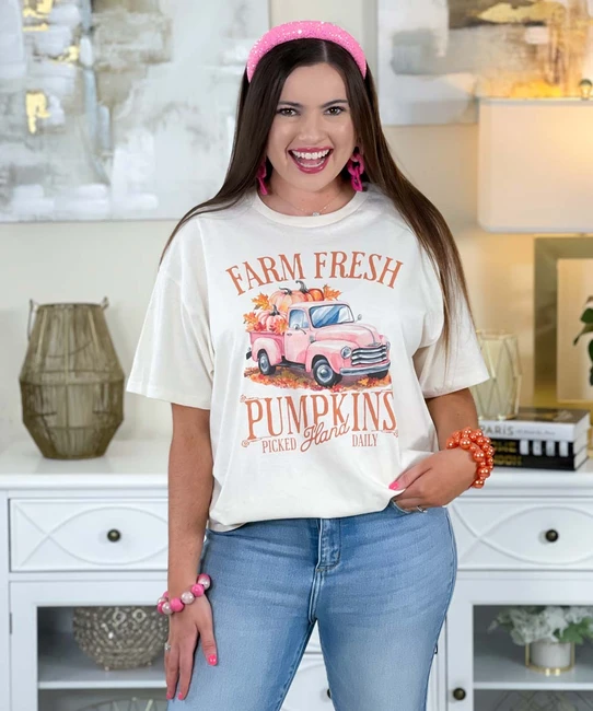 farm fresh pumpkins pink truck tee