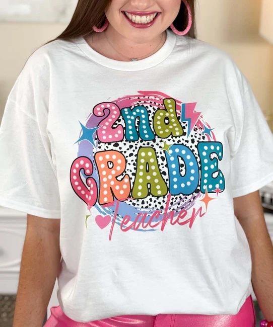 Customizable grade teacher tee close up
