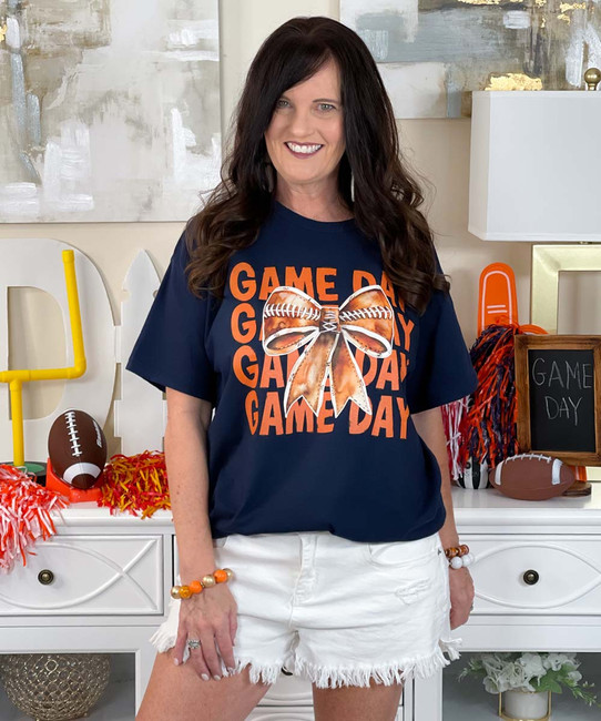 game day with football bow tee