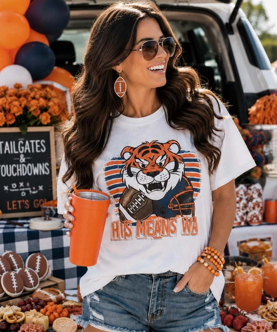 navy and orange tiger model image