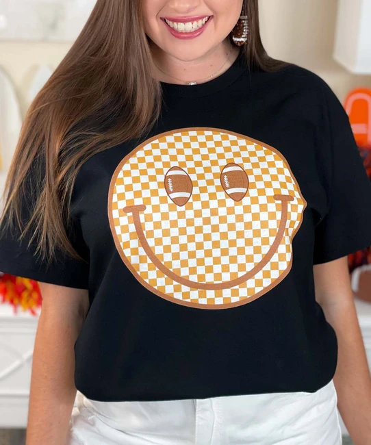 football checkered smile tee close up