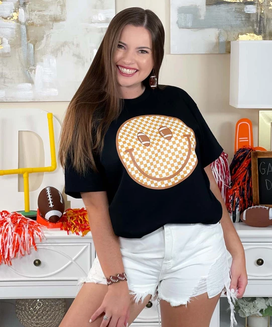 football checkered smile tee