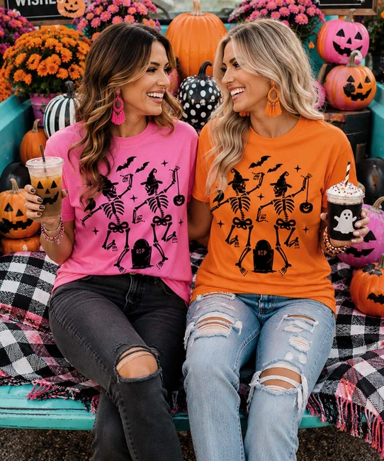 dancing skeleton duo tee model image
