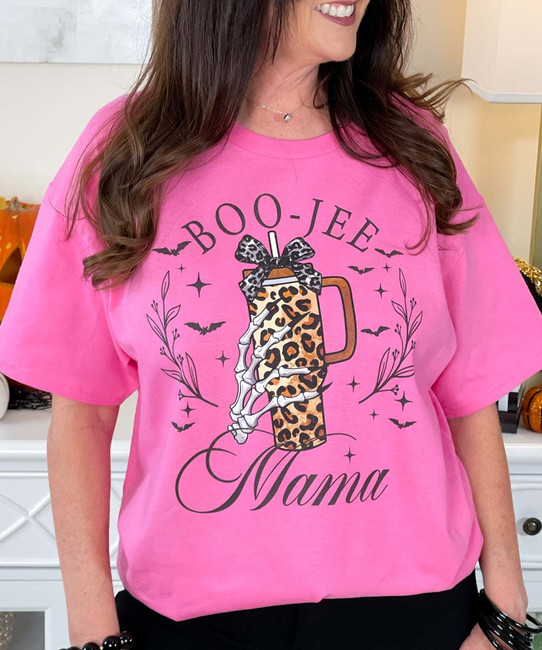 boujee mama with tumbler tee close up