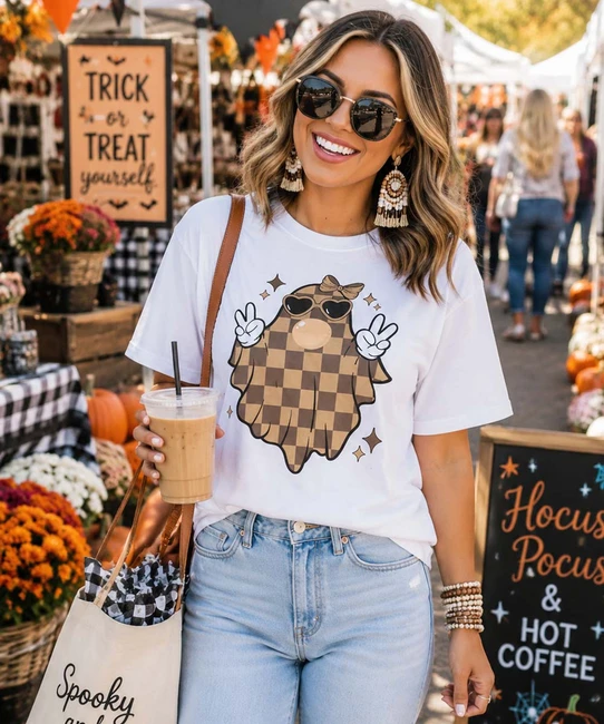 brown plaid ghost tee model image