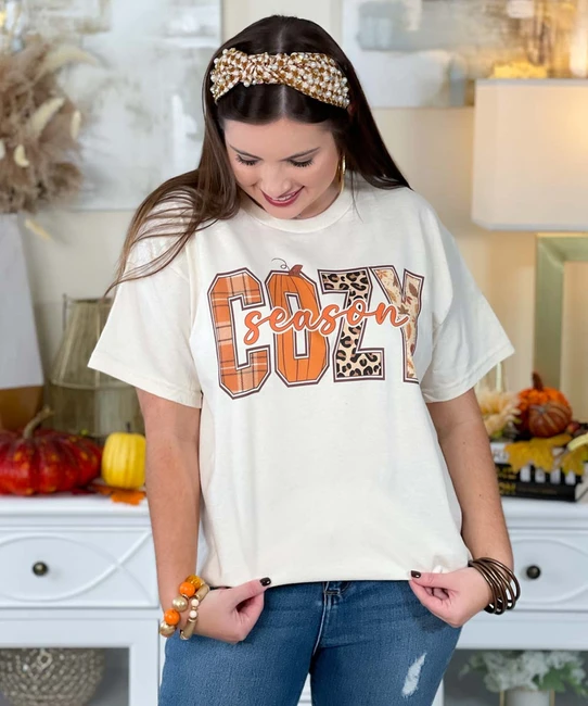 cozy season pumpkin leopard tee