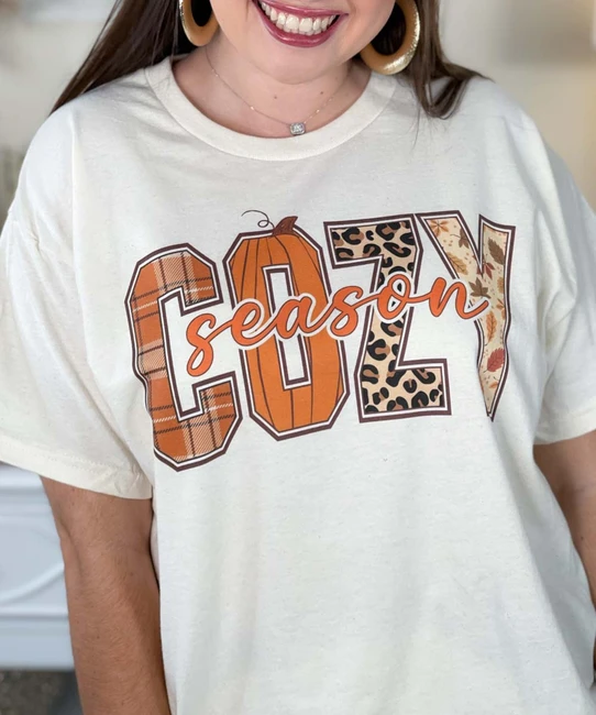 cozy season pumpkin leopard tee close up
