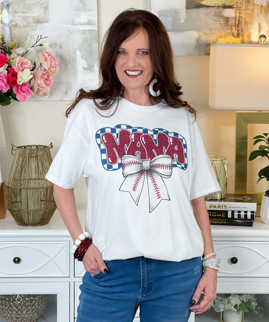 checkerboard and leopard baseball mama tee