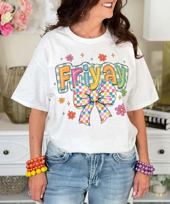 checkerboard friyay tee close up