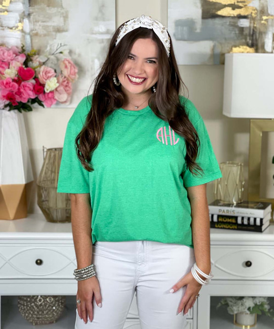 Monogrammed heathered irish green tee