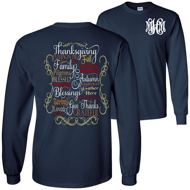 Monogrammed Thanksgiving Traditions Tee - Navy