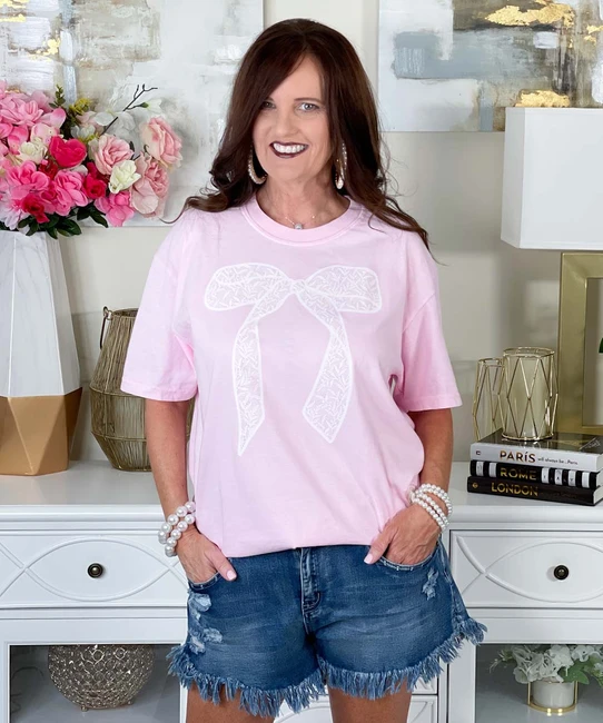 white lace bow tee