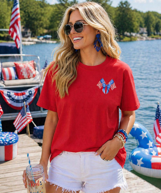 pocket crossed flags with bow model image red