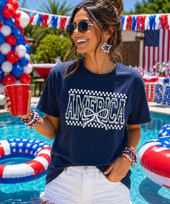 distressed checkerboard america with bow model image