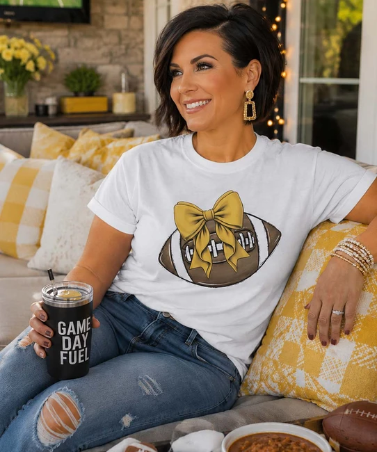 Football With Customized Bow Graphic Shirt