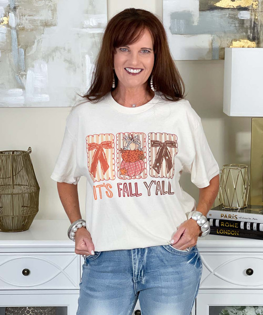 it's fall y'all bows and pumpkins tee