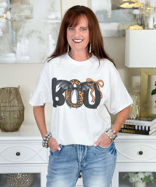 leopard boo with bow tee