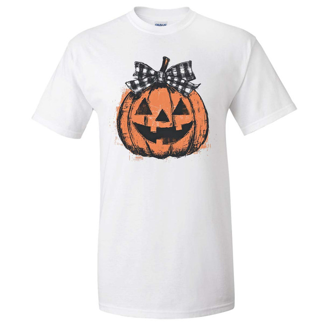Jack O Lantern With Plaid Bow Graphic Tee - $10 Sale