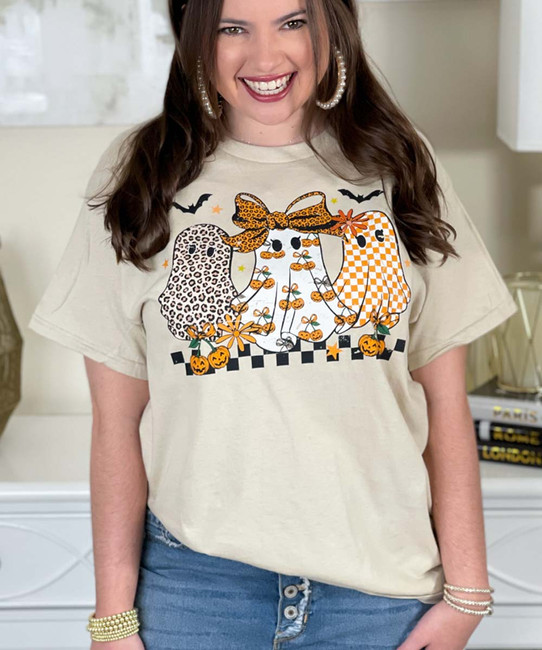 distressed ghost trio graphic tee close up