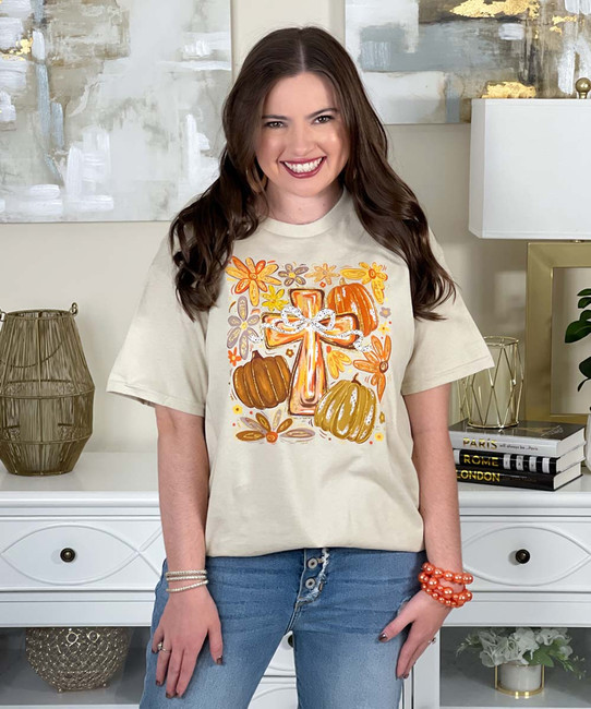 boho fall cross graphic tee