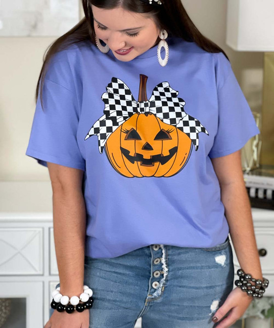Jack O Lantern With Checkerboard Bow Graphic Shirt