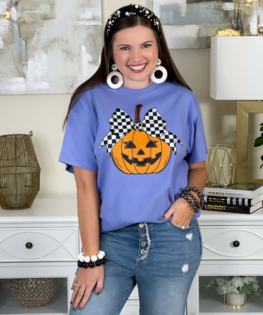 Jack O Lantern With Checkerboard Bow Graphic Shirt