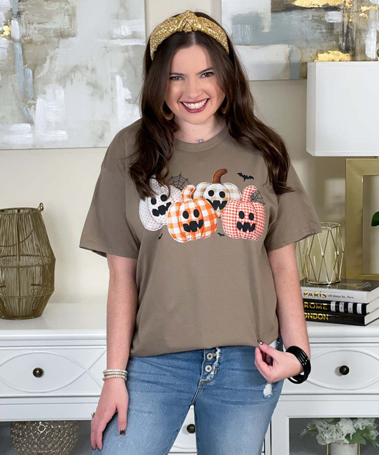 faux quilted jack o lanterns graphic tee