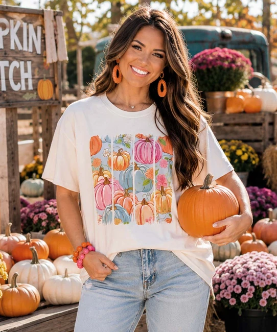 brushstroke pumpkins tee model image
