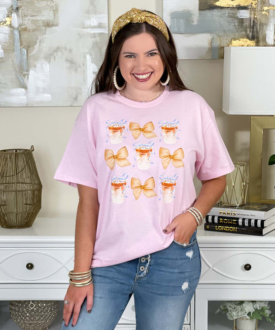 iced coffee and bows tee