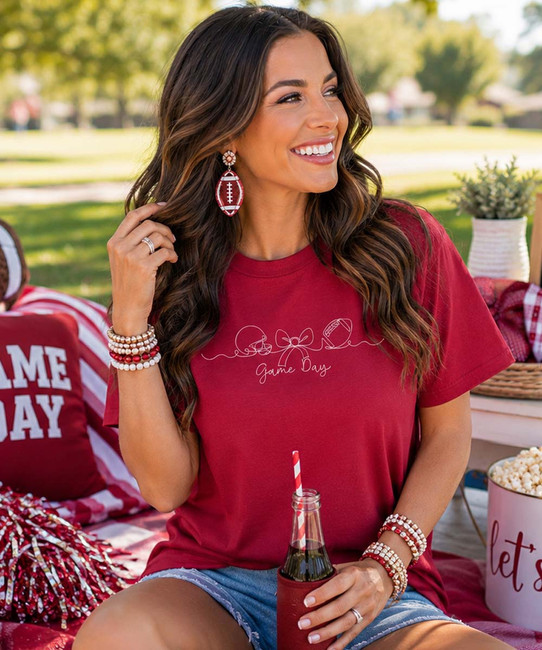 game day with bow tee model image cardinal
